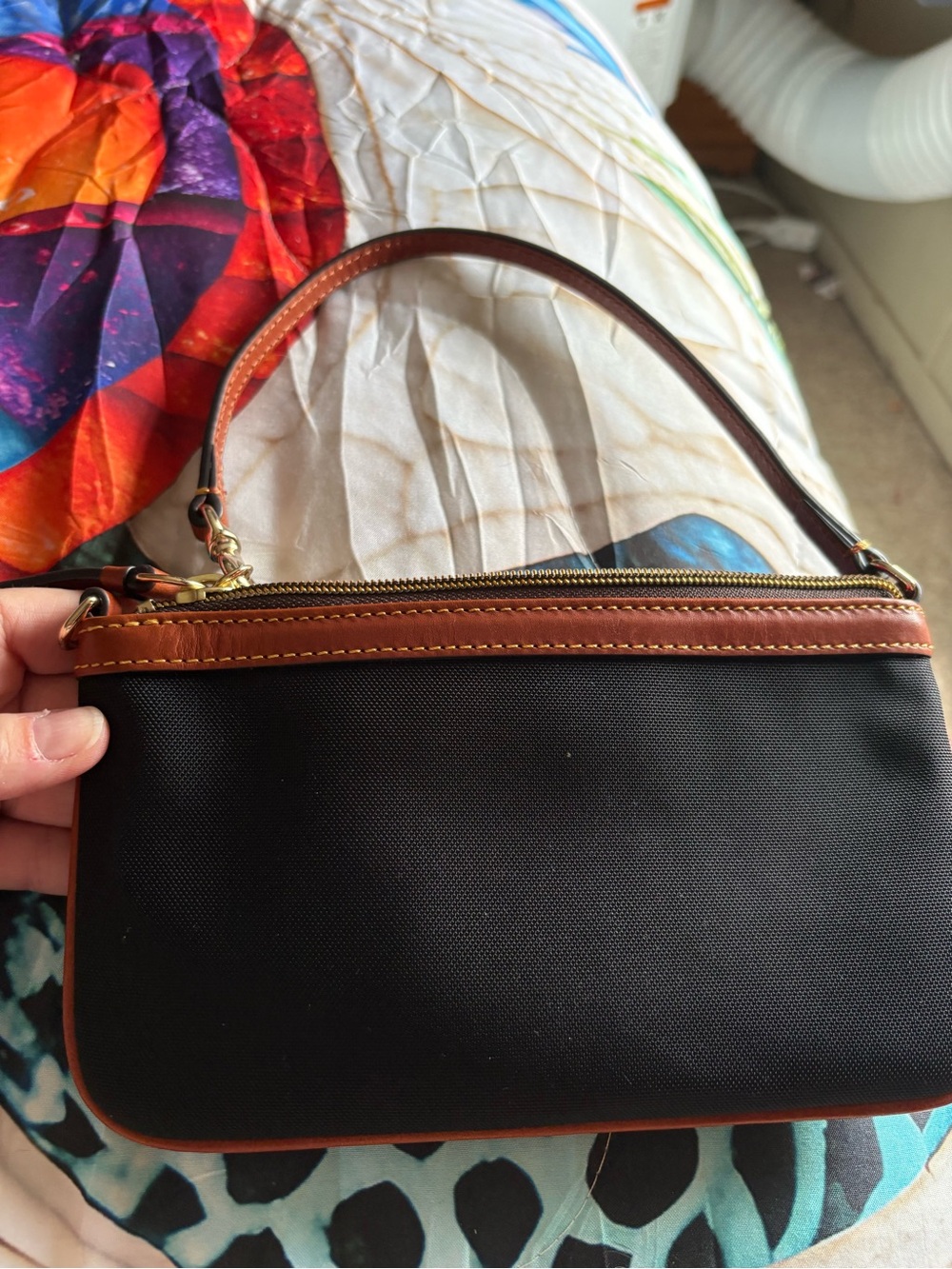 Dooney & Bourke Black Nylon Wristlet with Brown Leather Trim - Picture 4 of 5